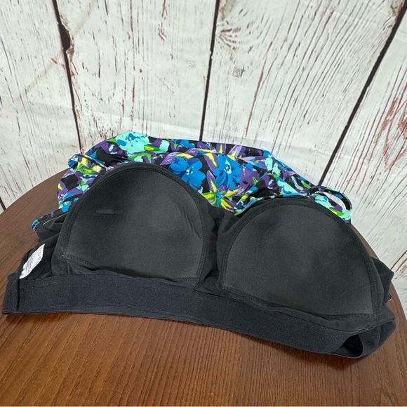 Roaman's Blue and Green Floral Swim Suit Tank Top - Picture 10 of 10